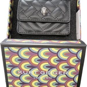 Kurt Geiger Black Quilted Leather Card Case with Silver Eagle Detail